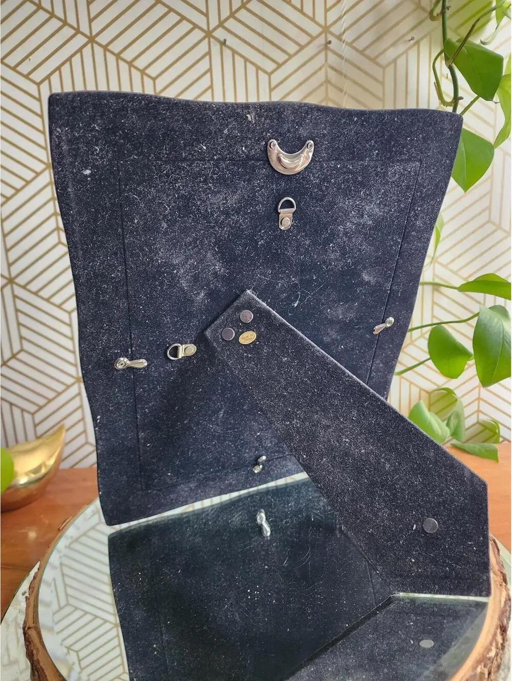 Vintage Matte Gold Brass 1980s Freestanding Photo Frame 8x10
